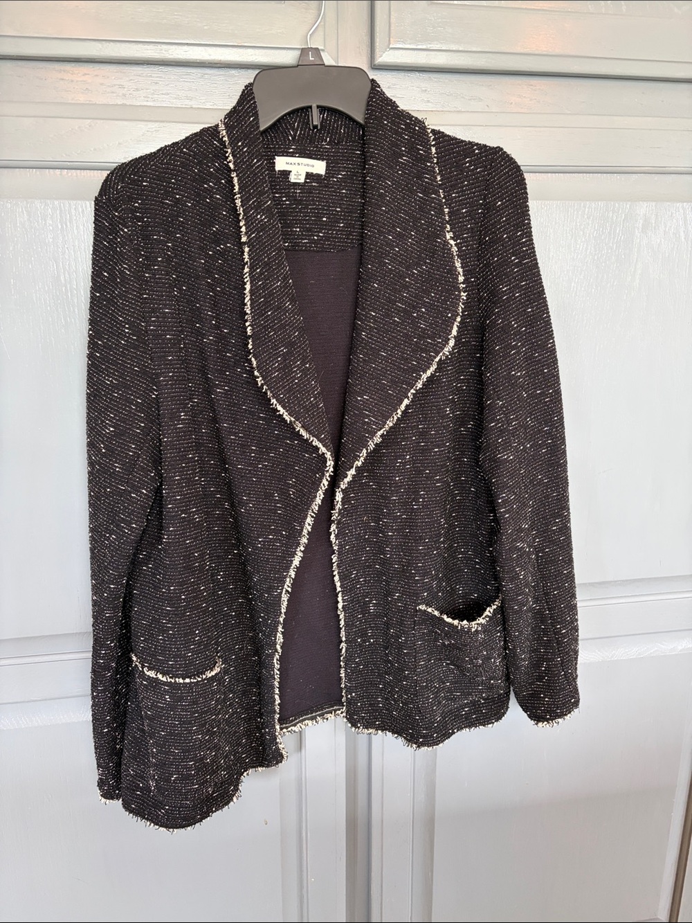 Black Bouclé Blazer with Contrast Trim